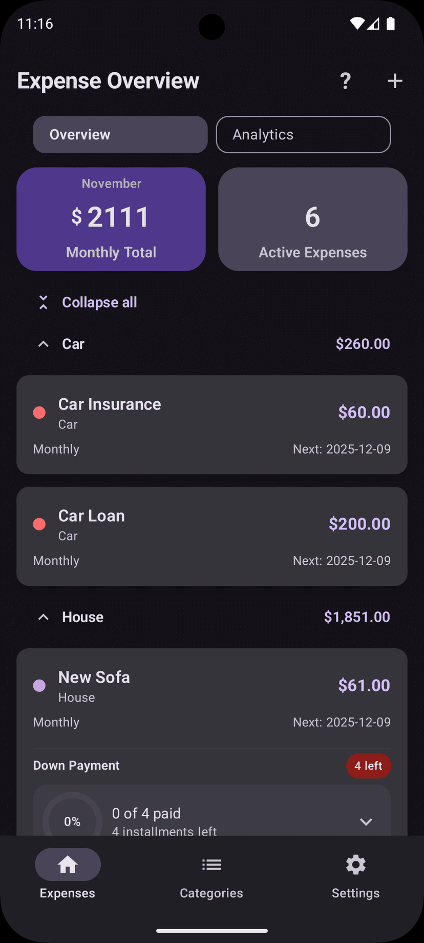 Billy app screenshot showing payment reminders and notifications