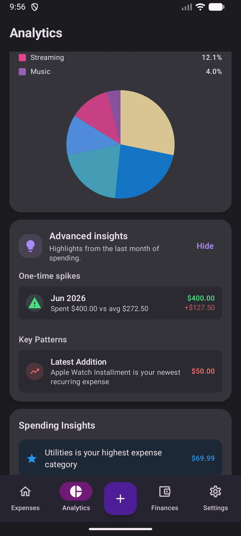 Billy app dark theme - expense details and tracking